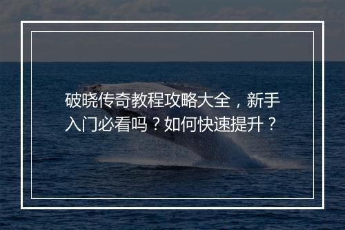 破晓传奇教程攻略大全，新手入门必看吗？如何快速提升？