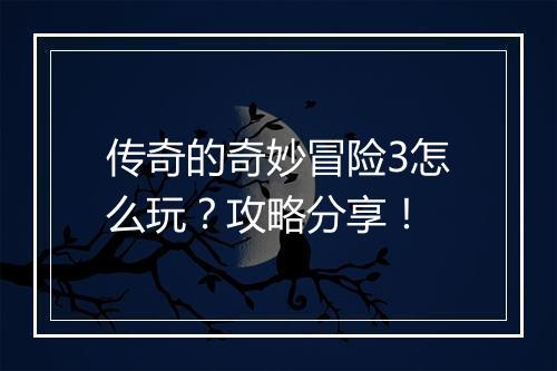传奇的奇妙冒险3怎么玩？攻略分享！