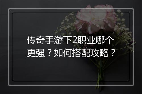 传奇手游下2职业哪个更强？如何搭配攻略？