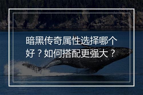 暗黑传奇属性选择哪个好？如何搭配更强大？