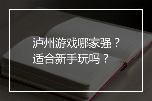 泸州游戏哪家强？适合新手玩吗？