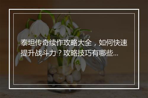 泰坦传奇续作攻略大全，如何快速提升战斗力？攻略技巧有哪些？
