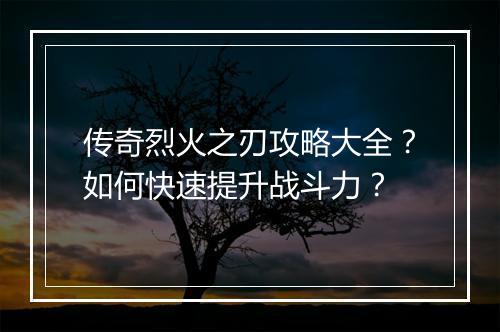 传奇烈火之刃攻略大全？如何快速提升战斗力？