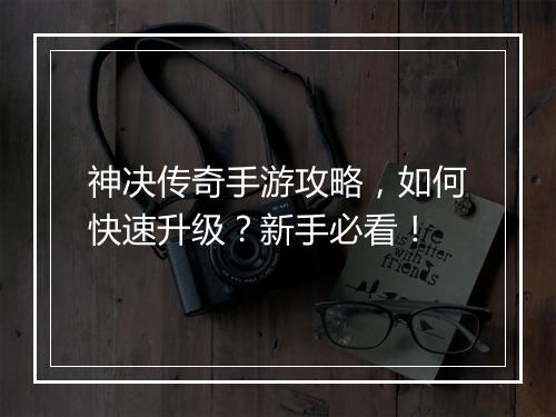 神决传奇手游攻略，如何快速升级？新手必看！