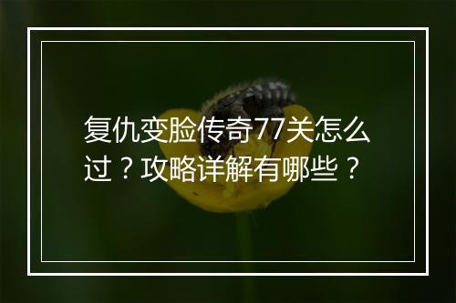 复仇变脸传奇77关怎么过？攻略详解有哪些？