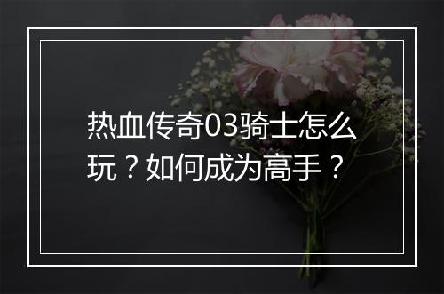 热血传奇03骑士怎么玩？如何成为高手？