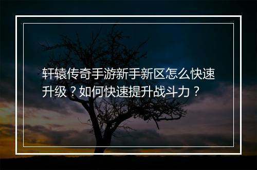 轩辕传奇手游新手新区怎么快速升级？如何快速提升战斗力？
