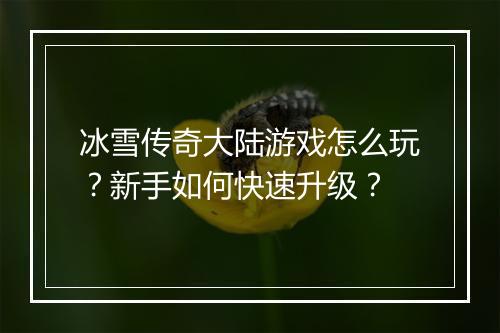 冰雪传奇大陆游戏怎么玩？新手如何快速升级？