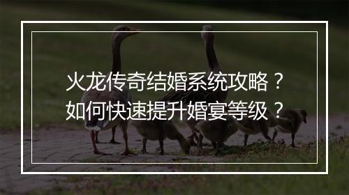 火龙传奇结婚系统攻略？如何快速提升婚宴等级？