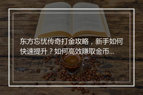 东方忘忧传奇打金攻略，新手如何快速提升？如何高效赚取金币？