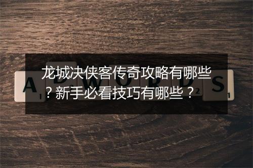 龙城决侠客传奇攻略有哪些？新手必看技巧有哪些？