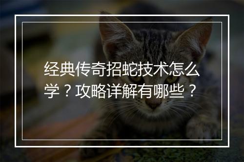 经典传奇招蛇技术怎么学？攻略详解有哪些？