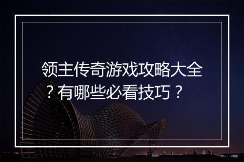 领主传奇游戏攻略大全？有哪些必看技巧？