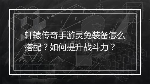 轩辕传奇手游灵兔装备怎么搭配？如何提升战斗力？