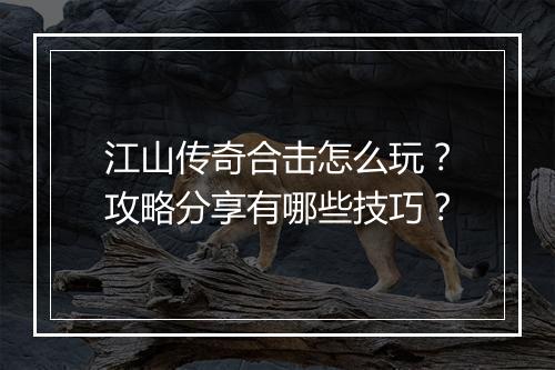 江山传奇合击怎么玩？攻略分享有哪些技巧？