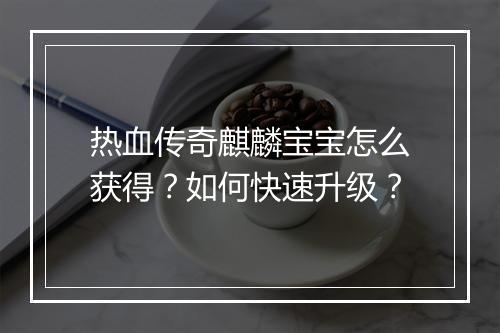 热血传奇麒麟宝宝怎么获得？如何快速升级？