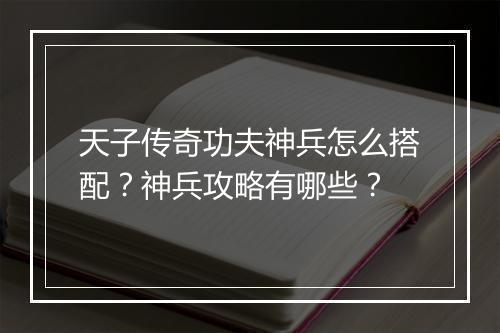 天子传奇功夫神兵怎么搭配？神兵攻略有哪些？
