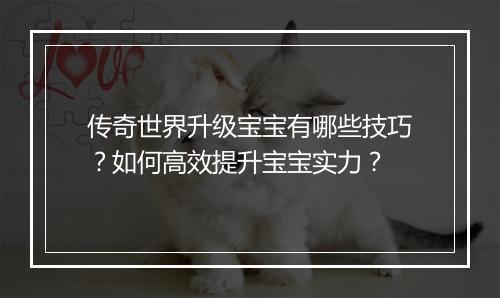 传奇世界升级宝宝有哪些技巧？如何高效提升宝宝实力？
