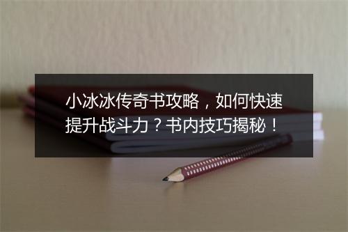 小冰冰传奇书攻略，如何快速提升战斗力？书内技巧揭秘！