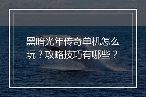 黑暗光年传奇单机怎么玩？攻略技巧有哪些？