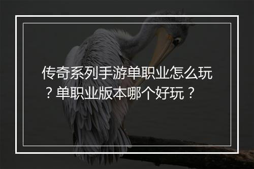 传奇系列手游单职业怎么玩？单职业版本哪个好玩？