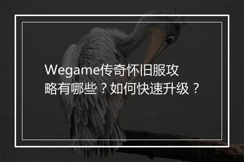 Wegame传奇怀旧服攻略有哪些？如何快速升级？