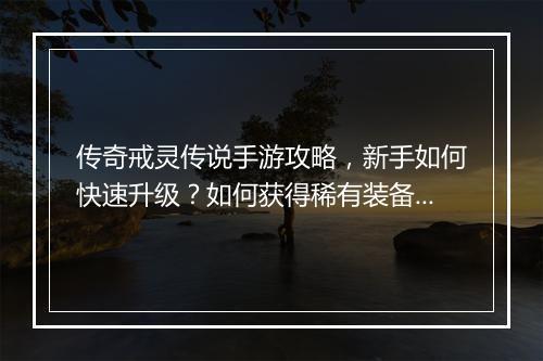 传奇戒灵传说手游攻略，新手如何快速升级？如何获得稀有装备？