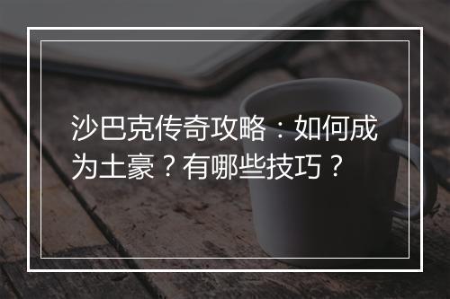 沙巴克传奇攻略：如何成为土豪？有哪些技巧？