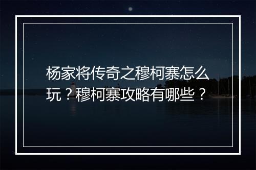 杨家将传奇之穆柯寨怎么玩？穆柯寨攻略有哪些？
