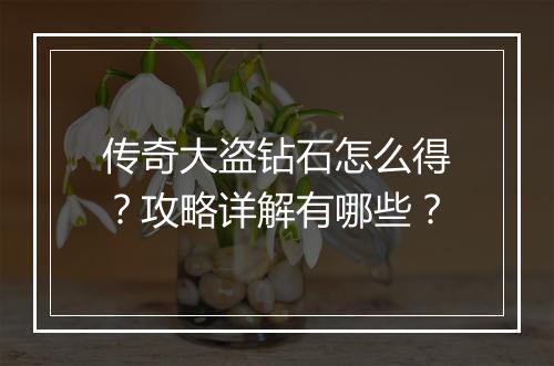 传奇大盗钻石怎么得？攻略详解有哪些？