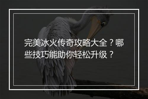 完美冰火传奇攻略大全？哪些技巧能助你轻松升级？