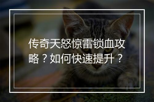 传奇天怒惊雷锁血攻略？如何快速提升？