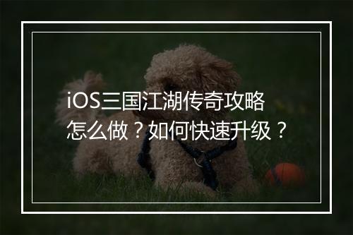 iOS三国江湖传奇攻略怎么做？如何快速升级？