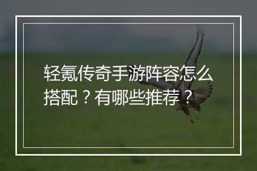轻氪传奇手游阵容怎么搭配？有哪些推荐？