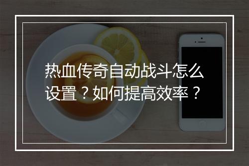 热血传奇自动战斗怎么设置？如何提高效率？