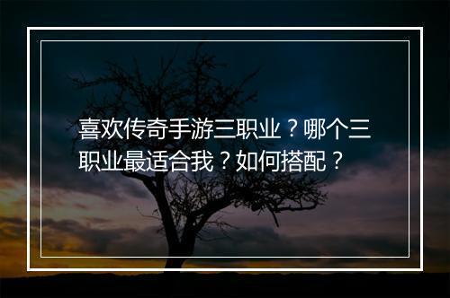 喜欢传奇手游三职业？哪个三职业最适合我？如何搭配？