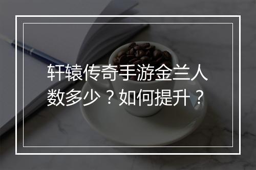 轩辕传奇手游金兰人数多少？如何提升？
