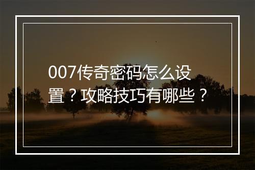 007传奇密码怎么设置？攻略技巧有哪些？