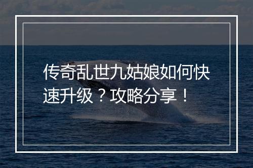 传奇乱世九姑娘如何快速升级？攻略分享！