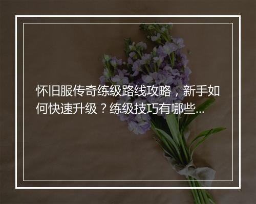 怀旧服传奇练级路线攻略，新手如何快速升级？练级技巧有哪些？