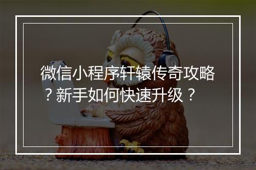 微信小程序轩辕传奇攻略？新手如何快速升级？