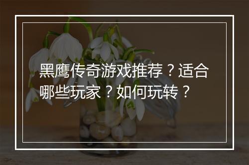 黑鹰传奇游戏推荐？适合哪些玩家？如何玩转？