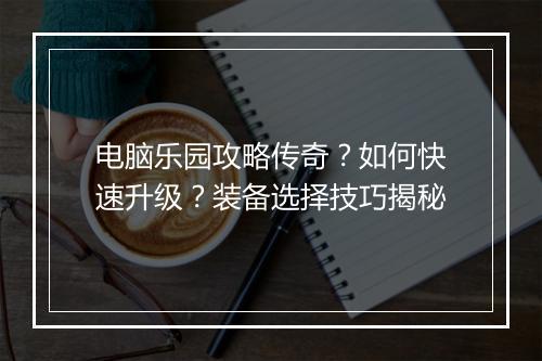 电脑乐园攻略传奇？如何快速升级？装备选择技巧揭秘