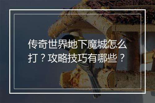 传奇世界地下魔城怎么打？攻略技巧有哪些？