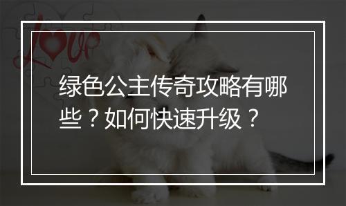 绿色公主传奇攻略有哪些？如何快速升级？