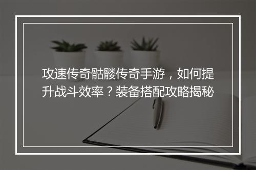 攻速传奇骷髅传奇手游，如何提升战斗效率？装备搭配攻略揭秘