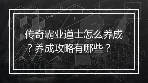 传奇霸业道士怎么养成？养成攻略有哪些？