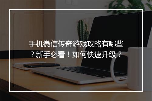 手机微信传奇游戏攻略有哪些？新手必看！如何快速升级？