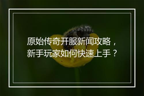原始传奇开服新闻攻略，新手玩家如何快速上手？