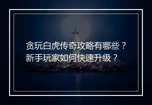 贪玩白虎传奇攻略有哪些？新手玩家如何快速升级？